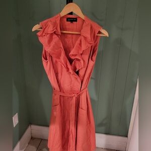 Jones New York Coral Ruffle Collar Midi Dress, Linen Blend, Size 12